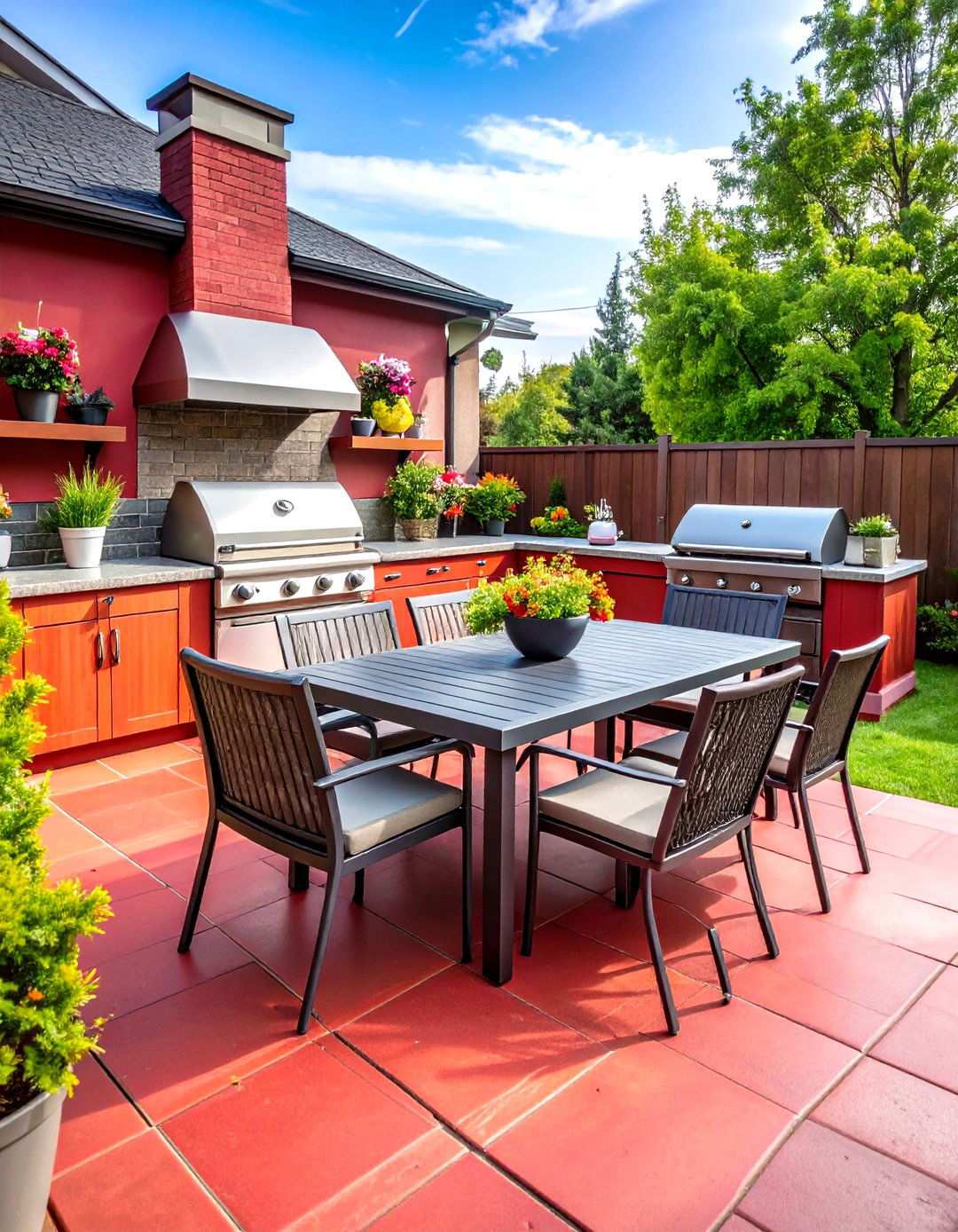 Contemporary Red Paver Outdoor Kitchen Platform - 24 Red Paver Patio Ideas