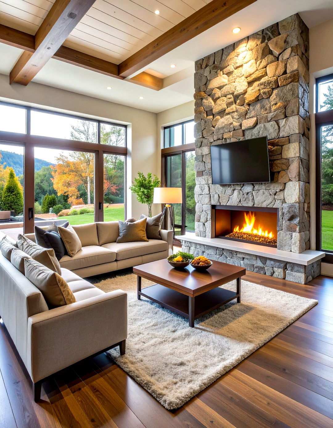 Contemporary River Rock Gas Insert Design - 24 River Rock Fireplace Ideas