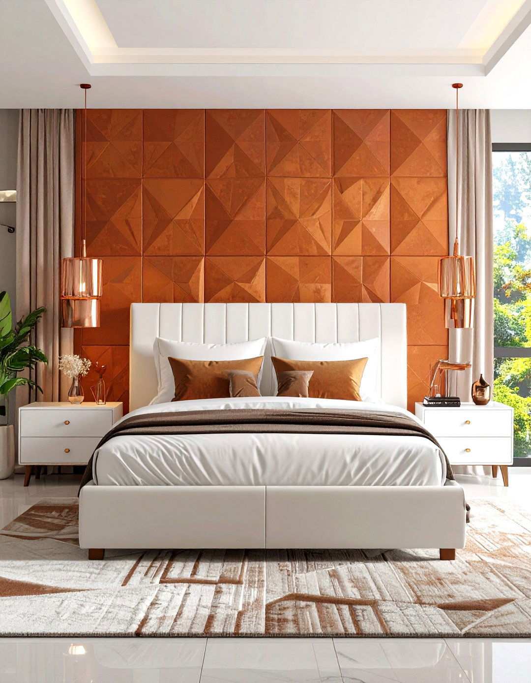 Contemporary Rust Bedroom with Geometric Patterns - 24 Rust Bedroom Ideas