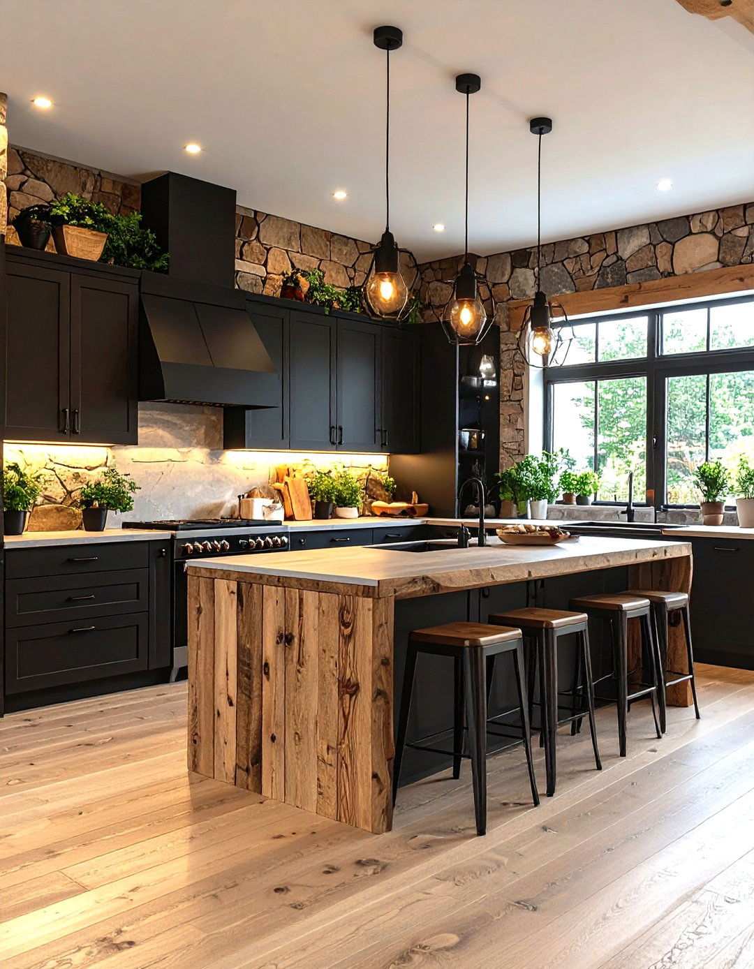 Contemporary Rustic Kitchen Theme - 24 Kitchen With Black Appliances