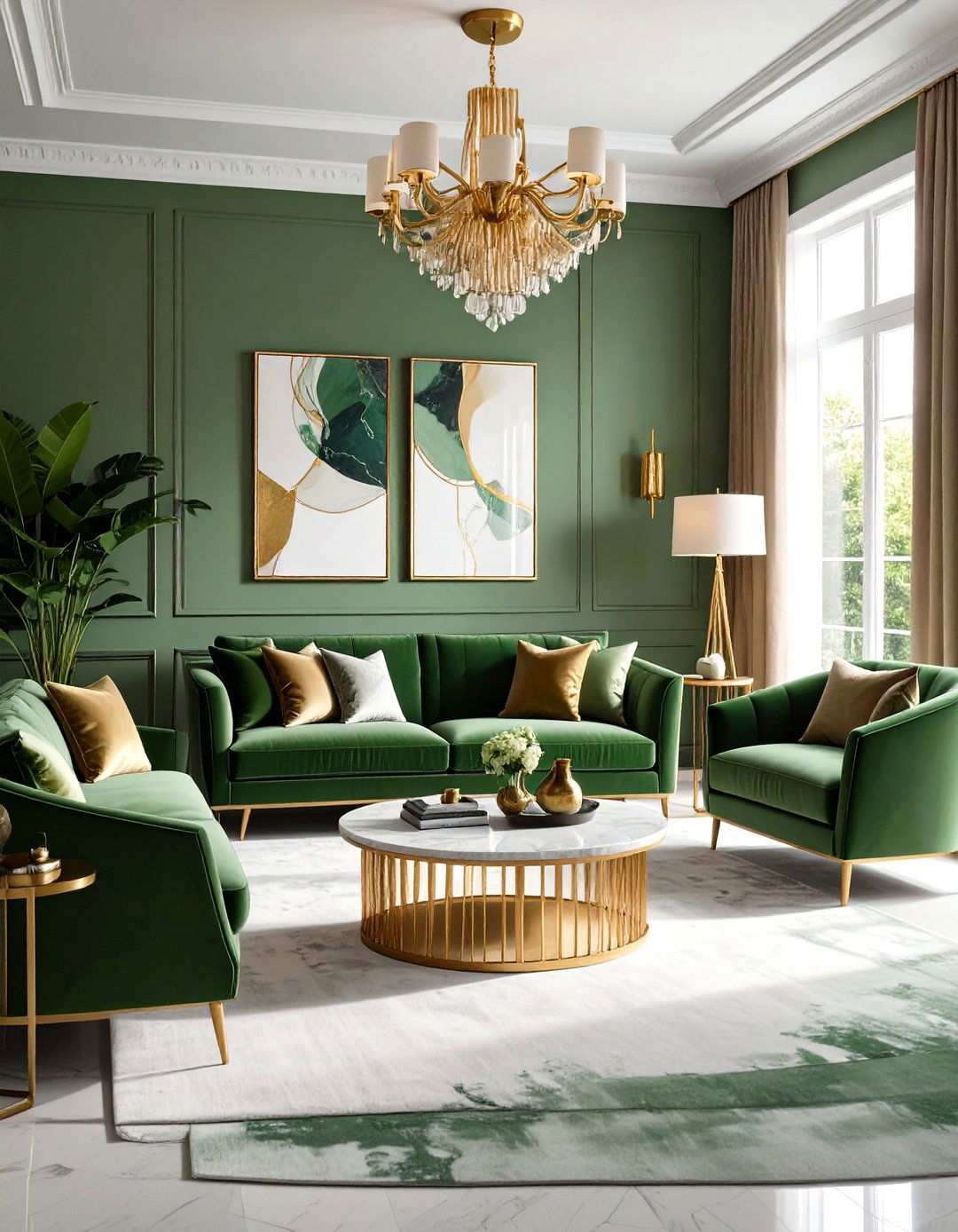 Contemporary Sage Green Living Room with Gold Accents - 24 Sage Green Living Room Ideas