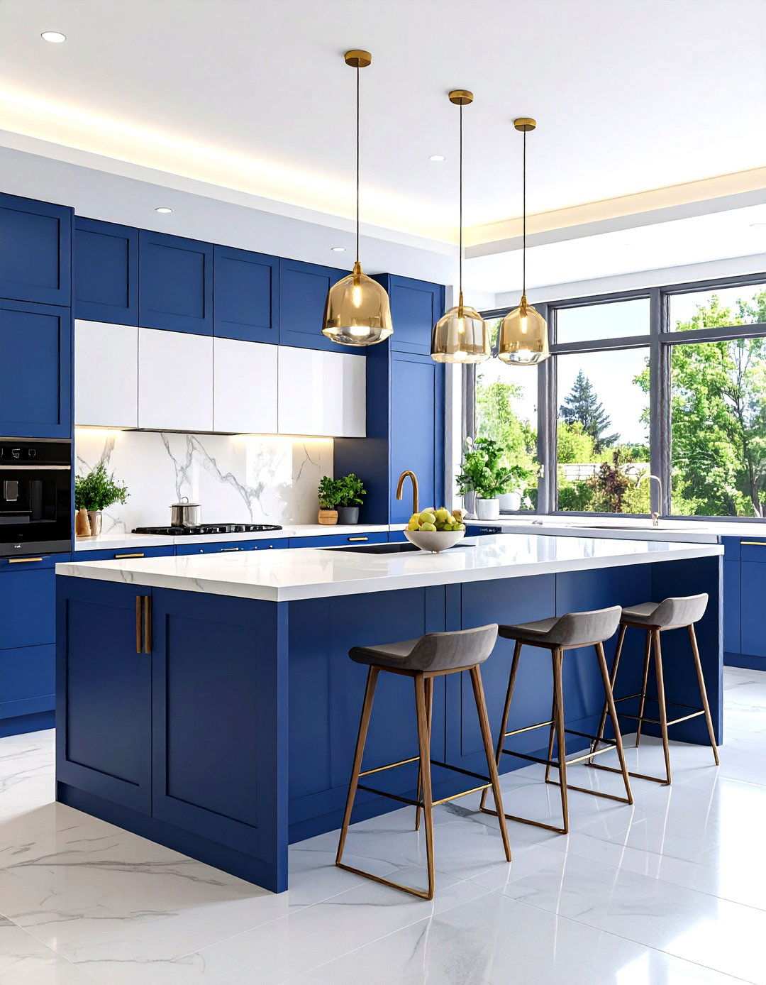 Contemporary Slate Blue Island Kitchen - 24 White Kitchen Cabinets With Blue Island