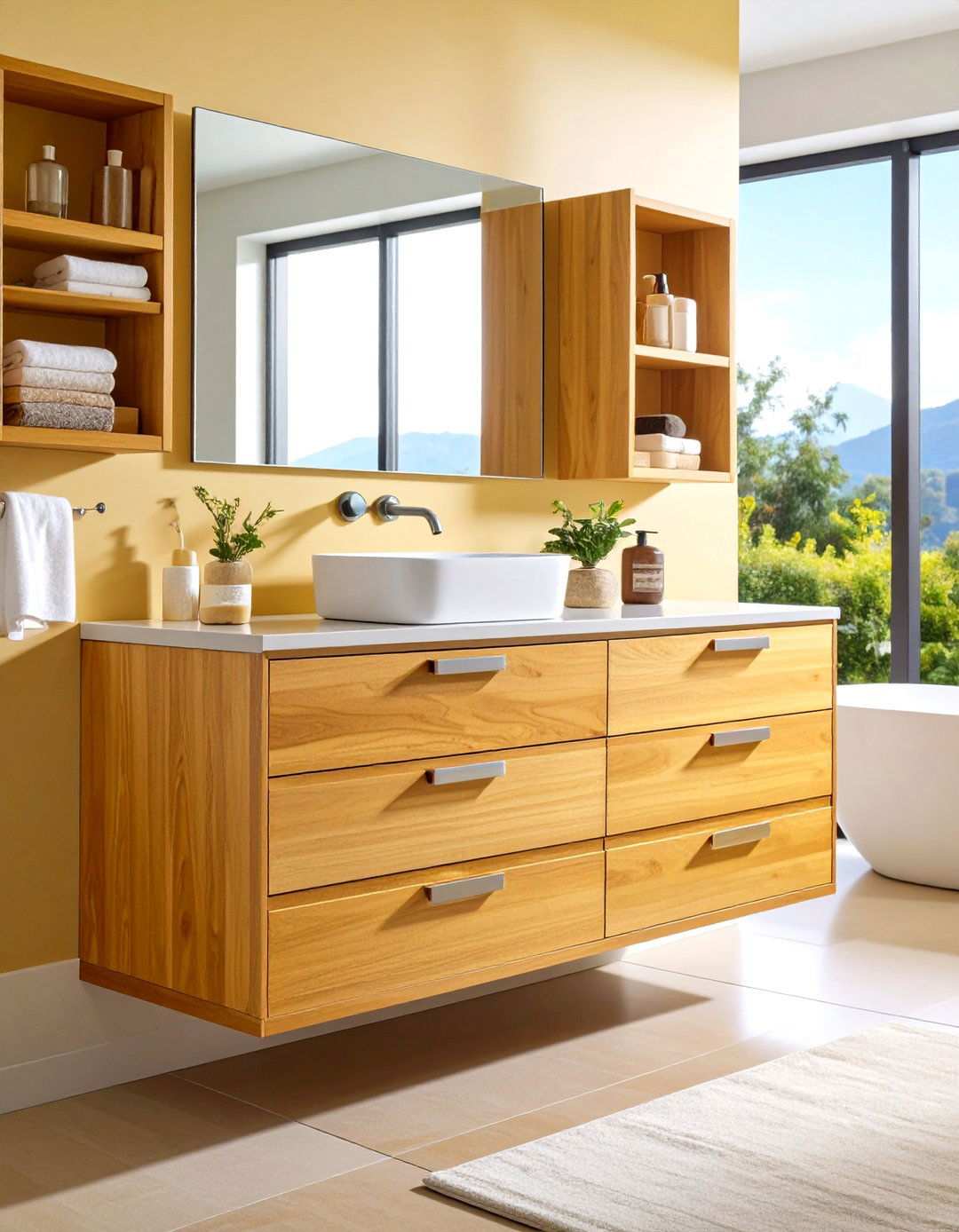 Contemporary Teak Floating Drawer System - 24 Wood Bathroom Vanity Ideas