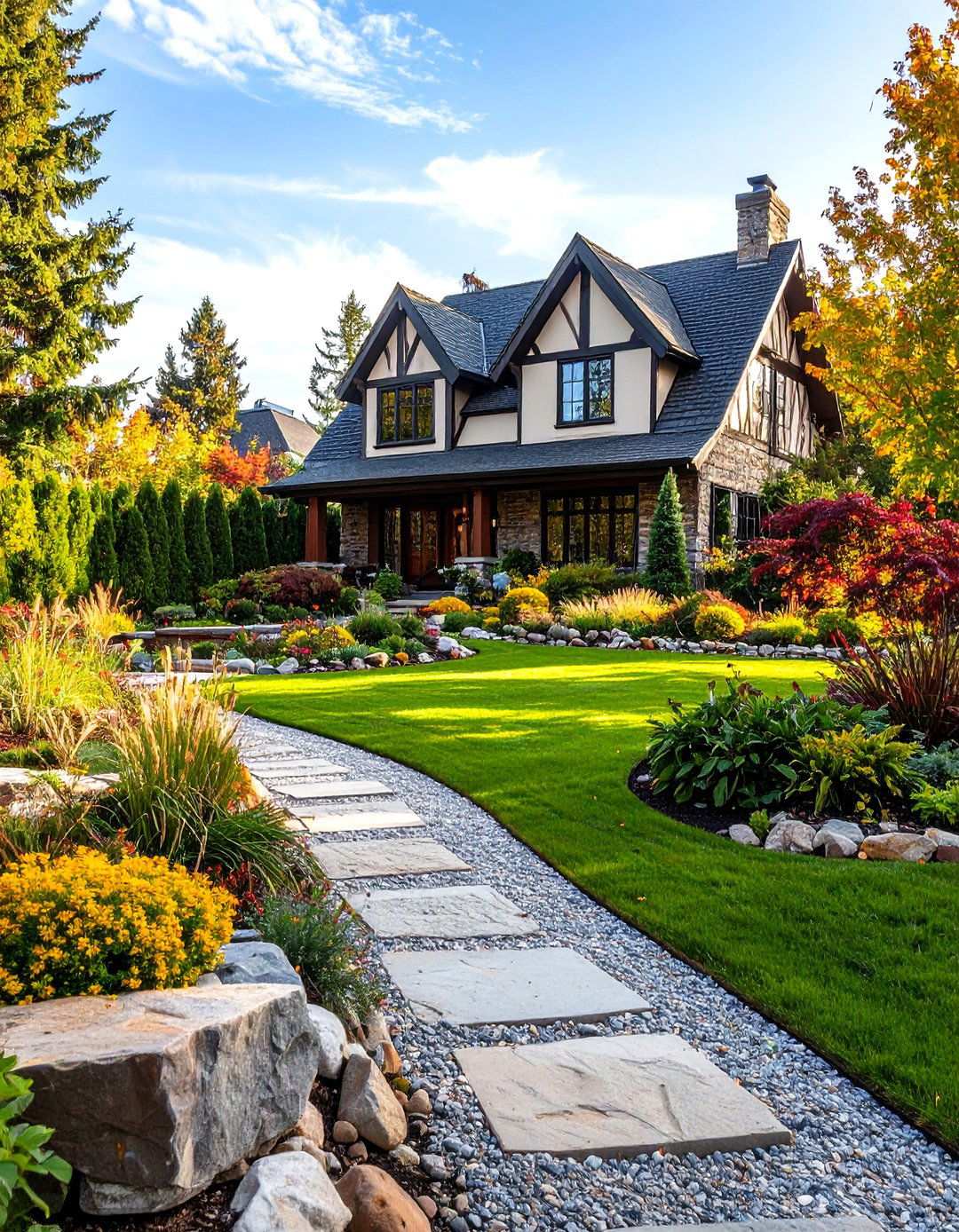Contemporary Tudor Landscaping Integration - 24 Modern Tudor Exterior Inspiration