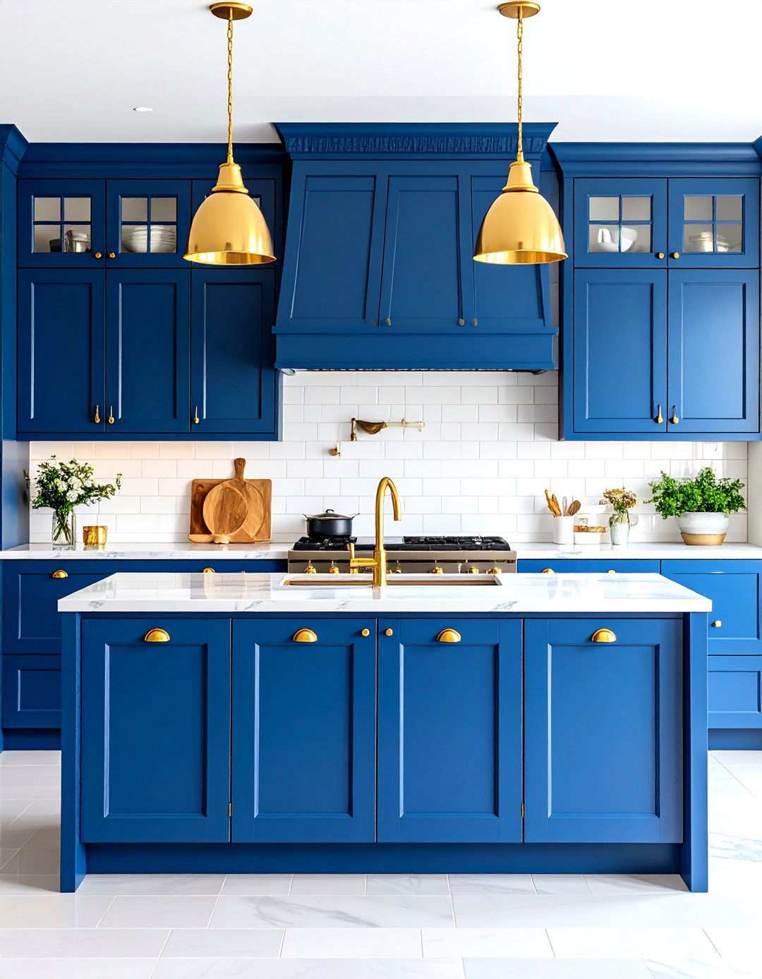 Contemporary Two Tone Kitchen with Navy and Gold - 24 Small Kitchen Ideas on a Budget
