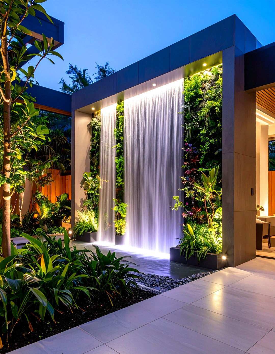 Contemporary Wall Waterfall Feature - 24 Pondless Waterfall Design Ideas