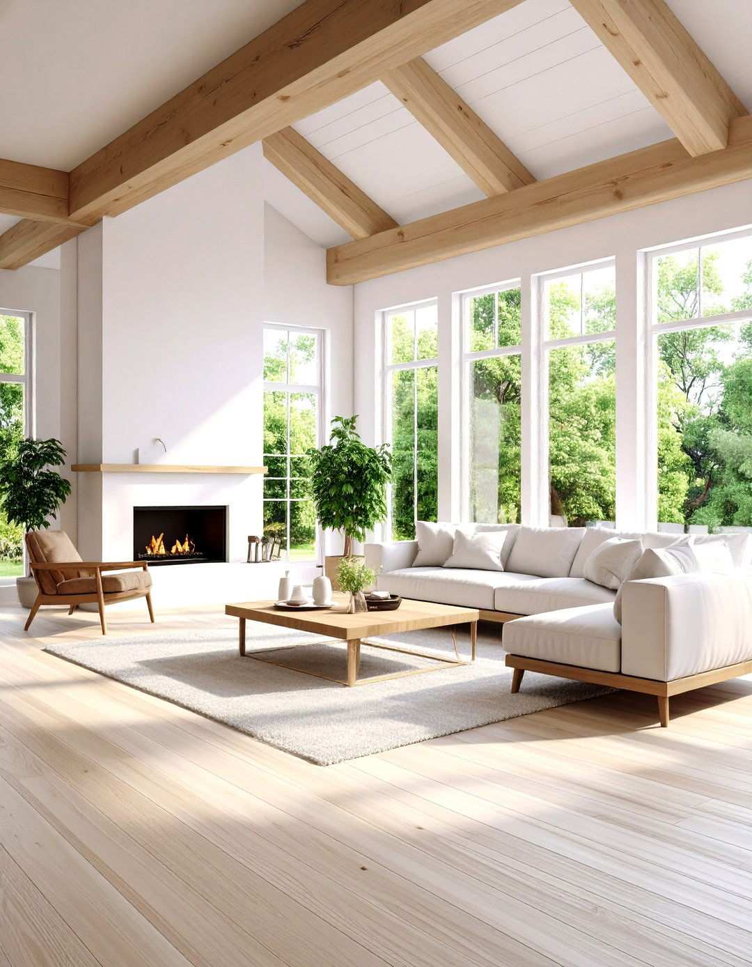 Contemporary White Fireplace With Painted Beam Ceiling - 24 Rooms With Fireplaces With Vaulted Ceilings Features
