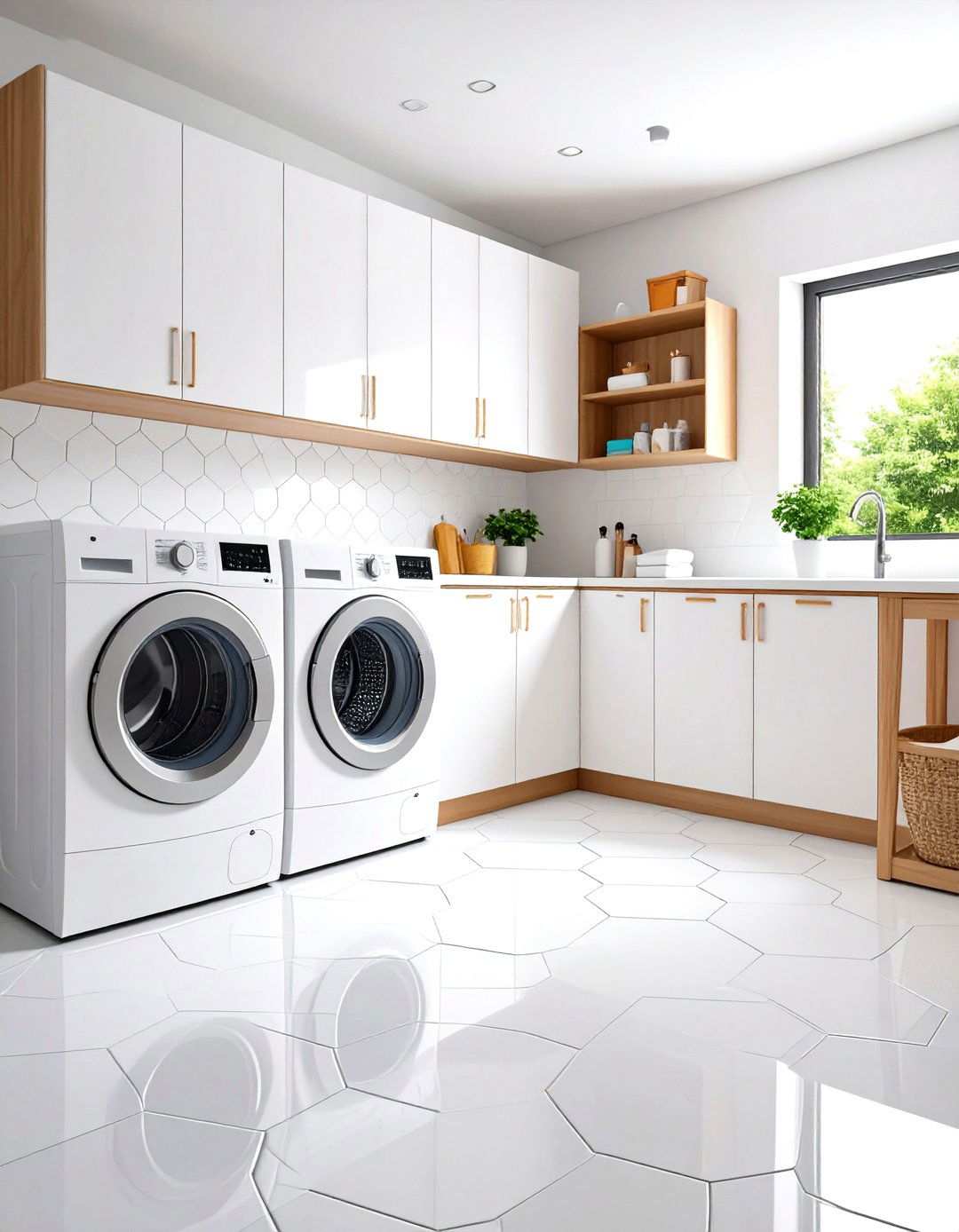 Contemporary White Tile Patterns - 24 White Laundry Room Ideas