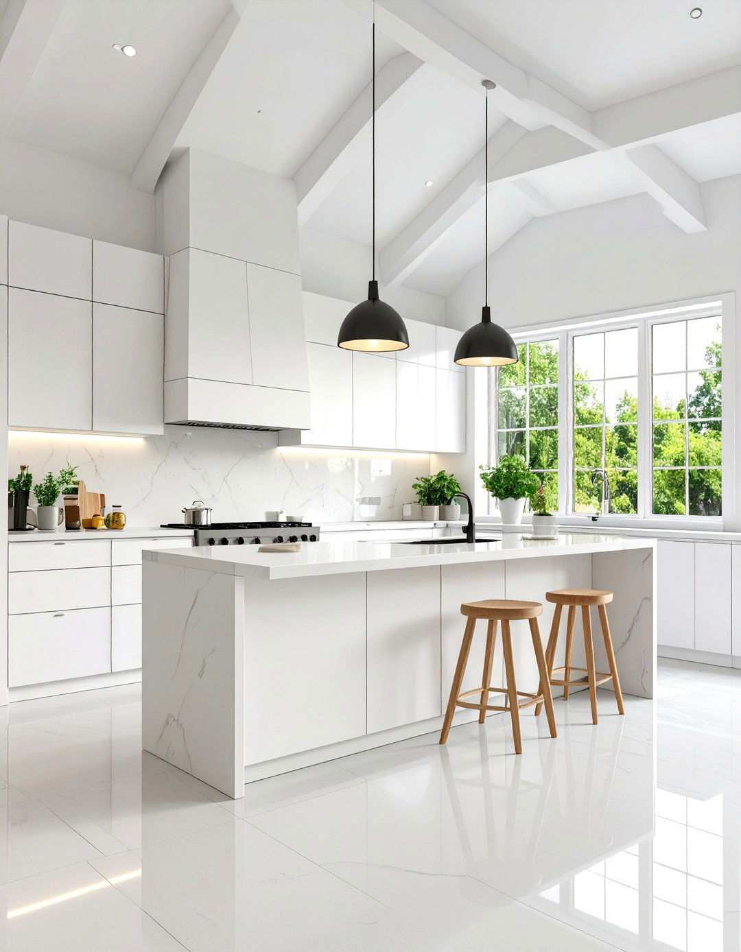 Contemporary White Vaulted Kitchen - 24 Vaulted Ceiling Kitchen Ideas