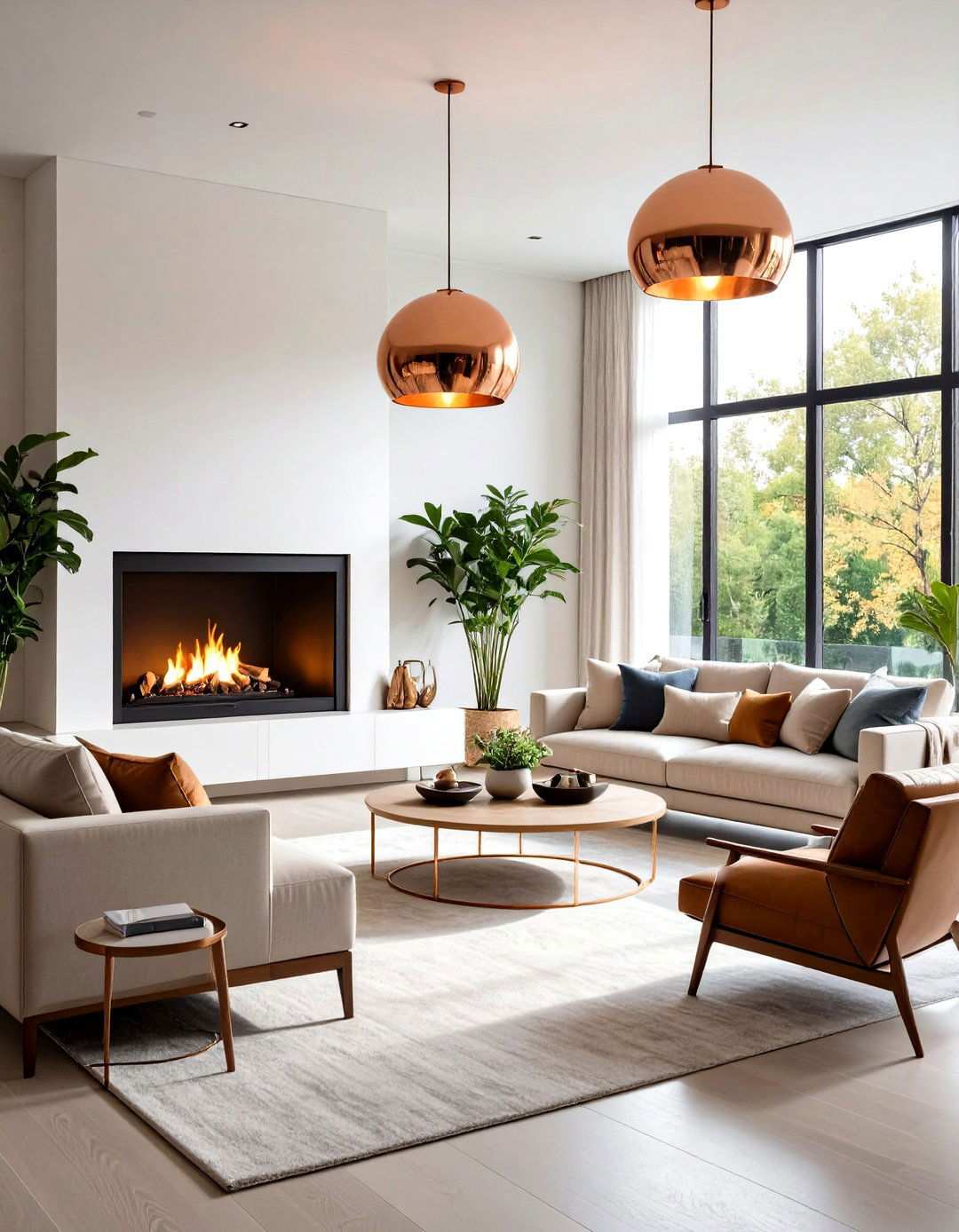 Copper Accent Contemporary Design - 24 Open Concept Vaulted Ceiling Living Room Ideas