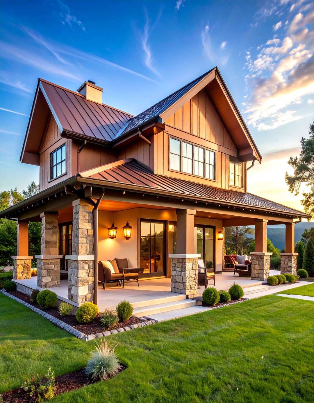 Copper Accent Luxury Features - 24 Metal Roof Porch Design Ideas