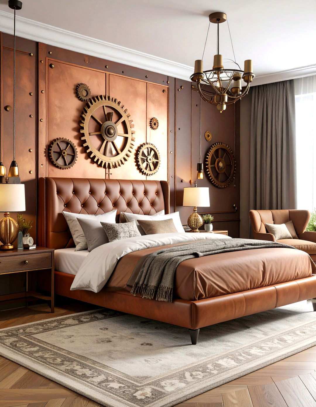 Copper and Brass Accent Walls - 24 Steampunk Bedroom Ideas