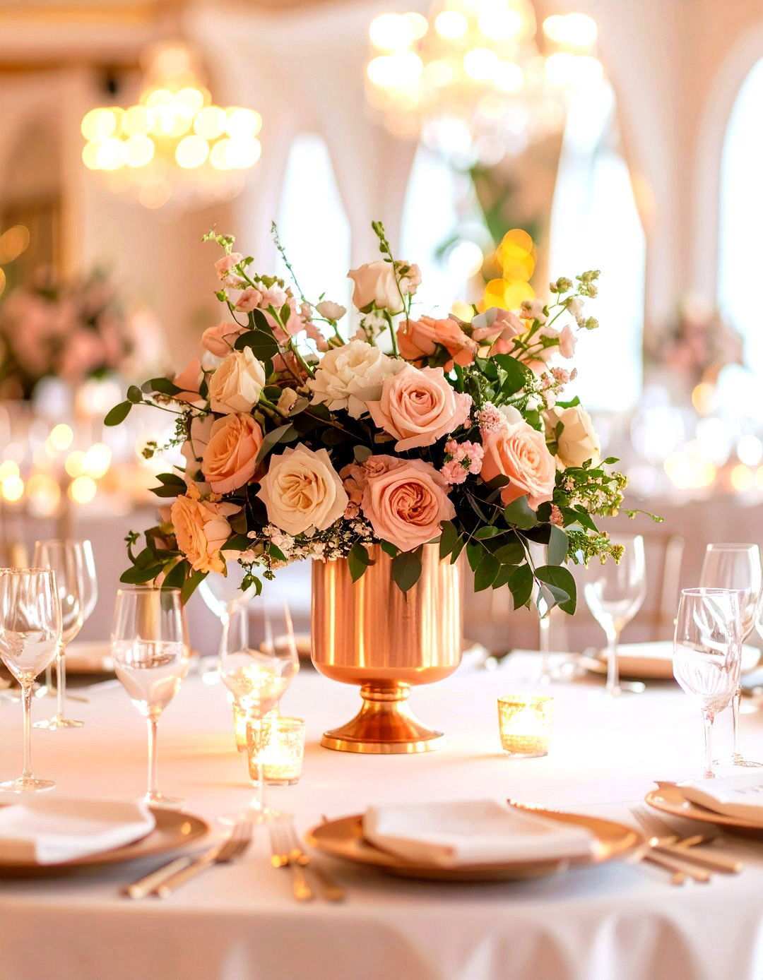 Copper and Rose Gold Accents - 24 Tall Wedding Centerpiece Ideas