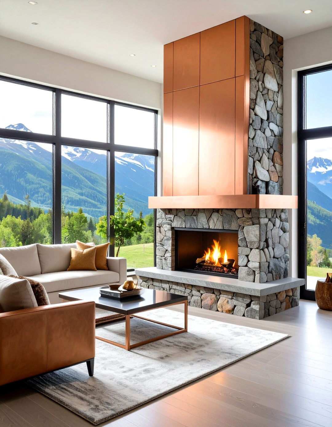 Copper and Stone Rustic Fireplace - 24 Rustic Fireplaces