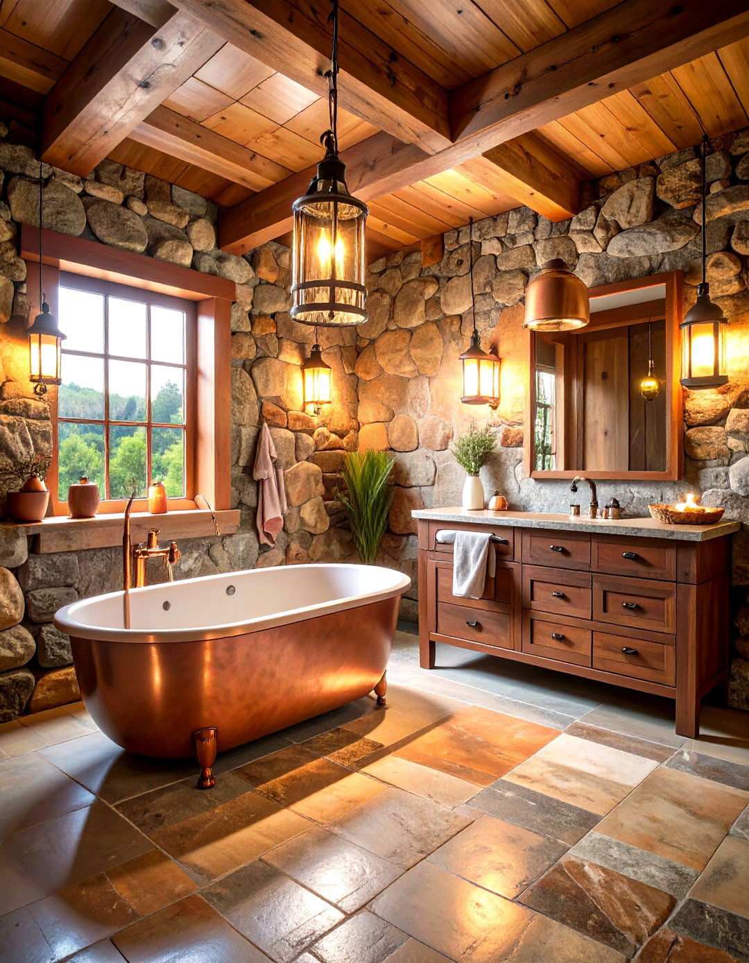 Copper and Stone Western Bathroom with Mining Camp Inspiration - 24 Western Bathroom Ideas