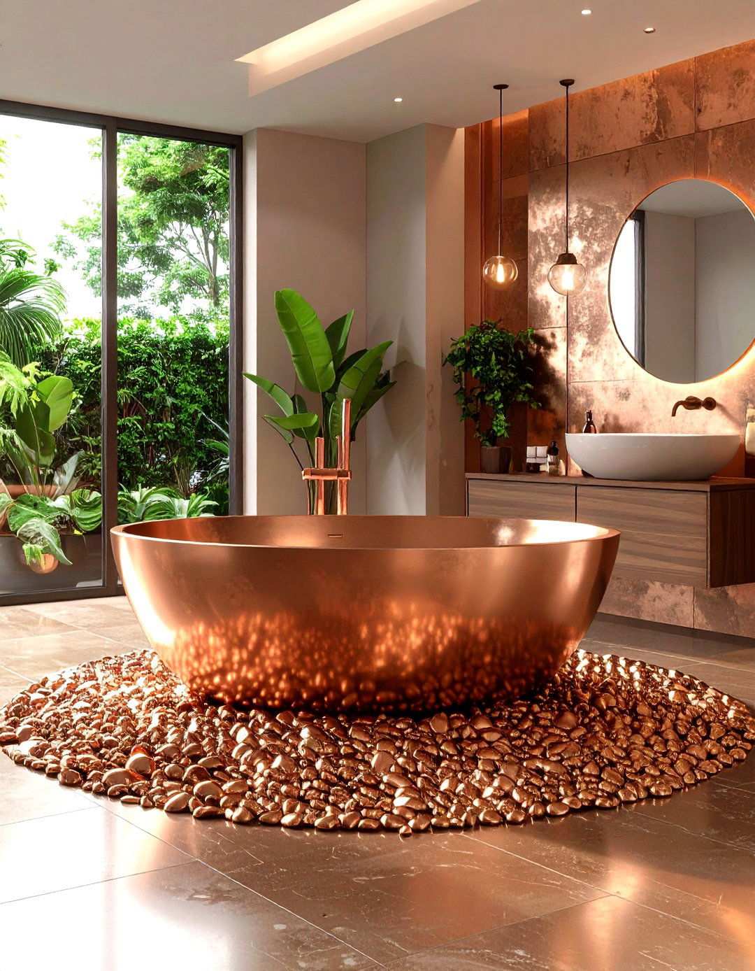 Copper Penny Pebble Design - 24 Pebble Tile Bathroom Ideas