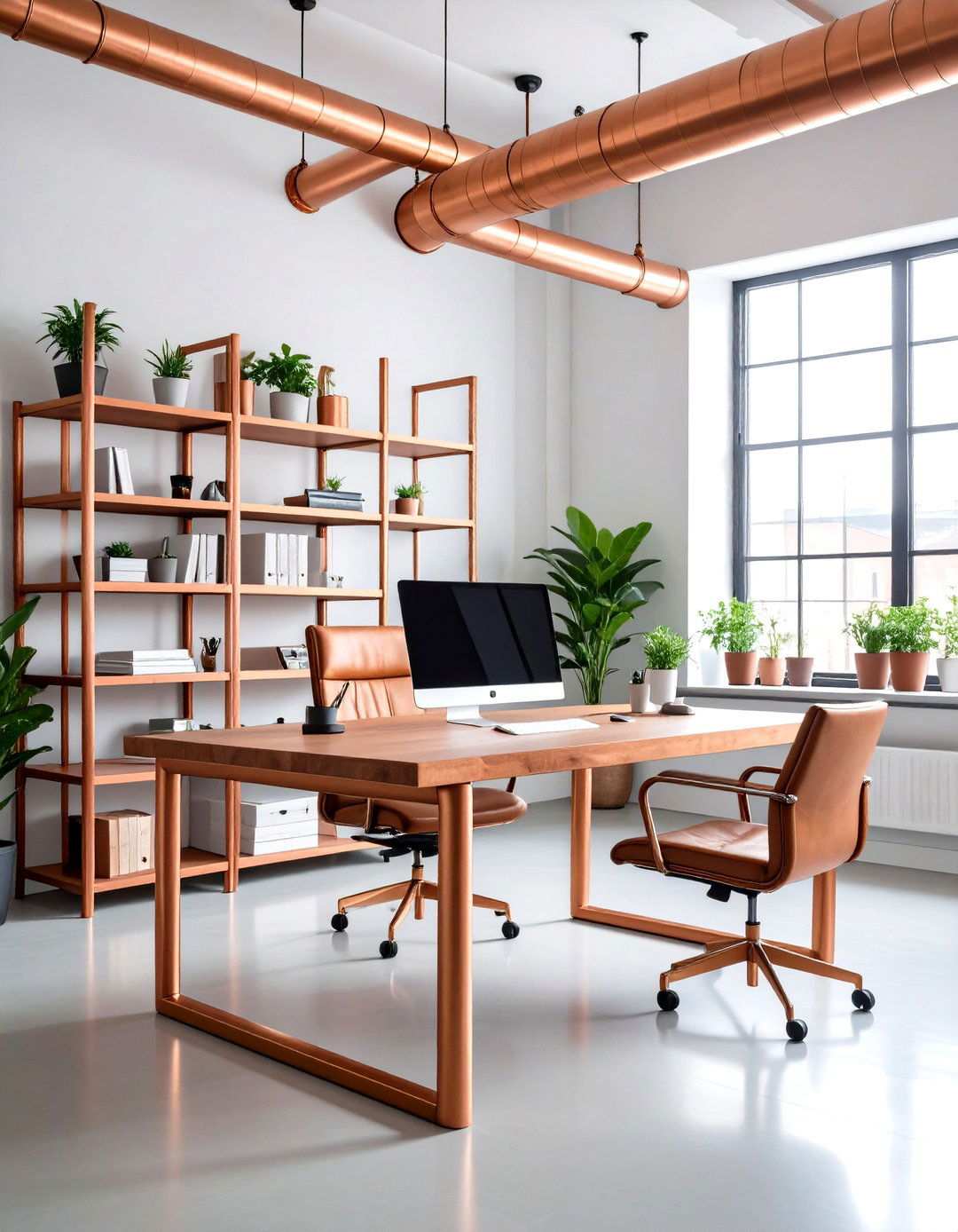 Copper Pipe Design Elements - 24 Rustic Home Office Ideas