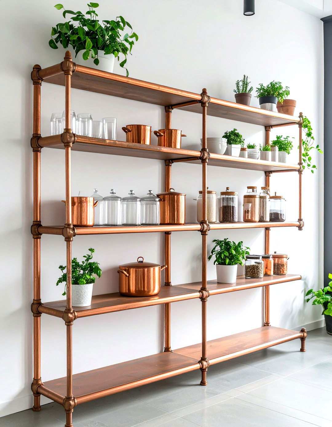 Copper Pipe Industrial Shelving - 24 Open Shelving Kitchen Ideas