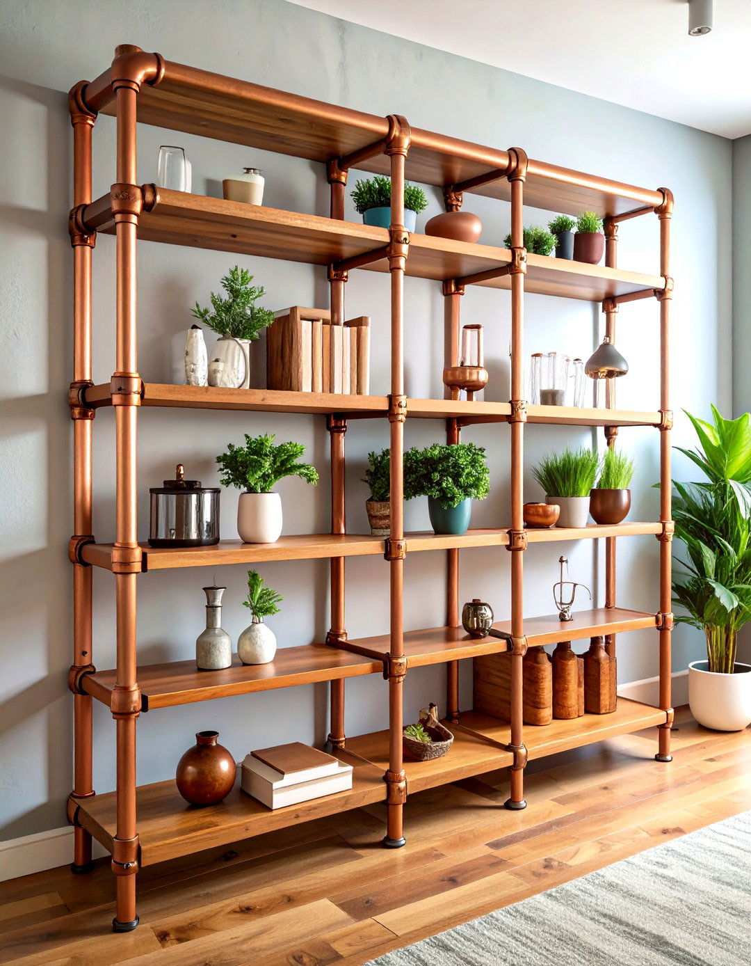 Copper Piping Shelving Systems - 24 Steampunk Living Room Ideas