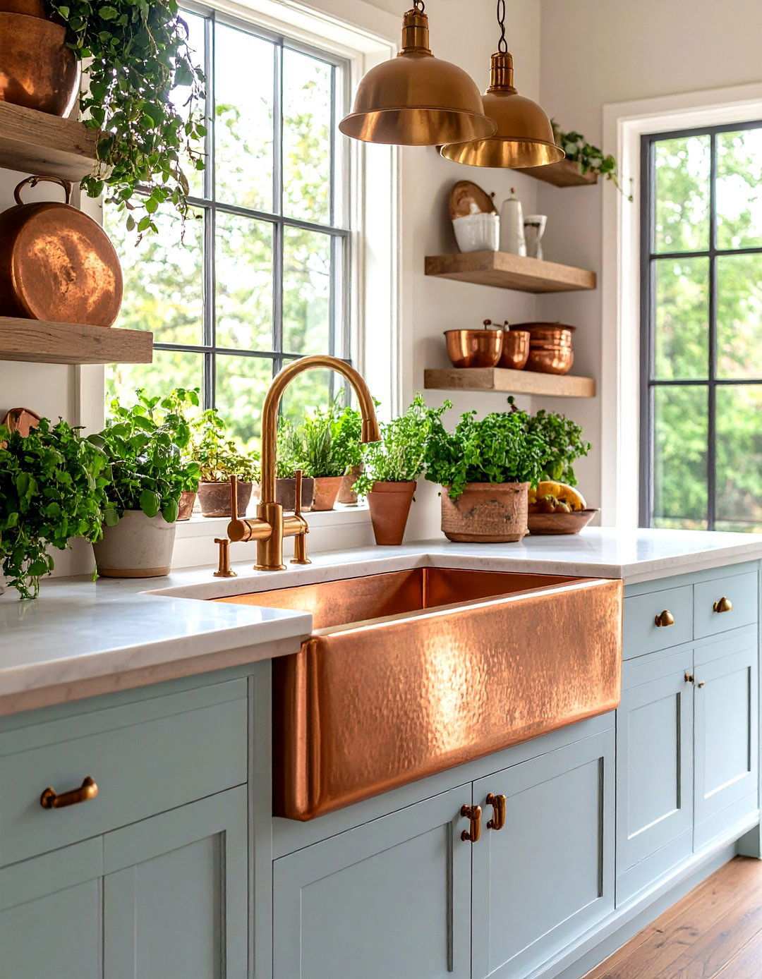 Copper Sink Accent Kitchen - 24 White Farmhouse Kitchen Ideas