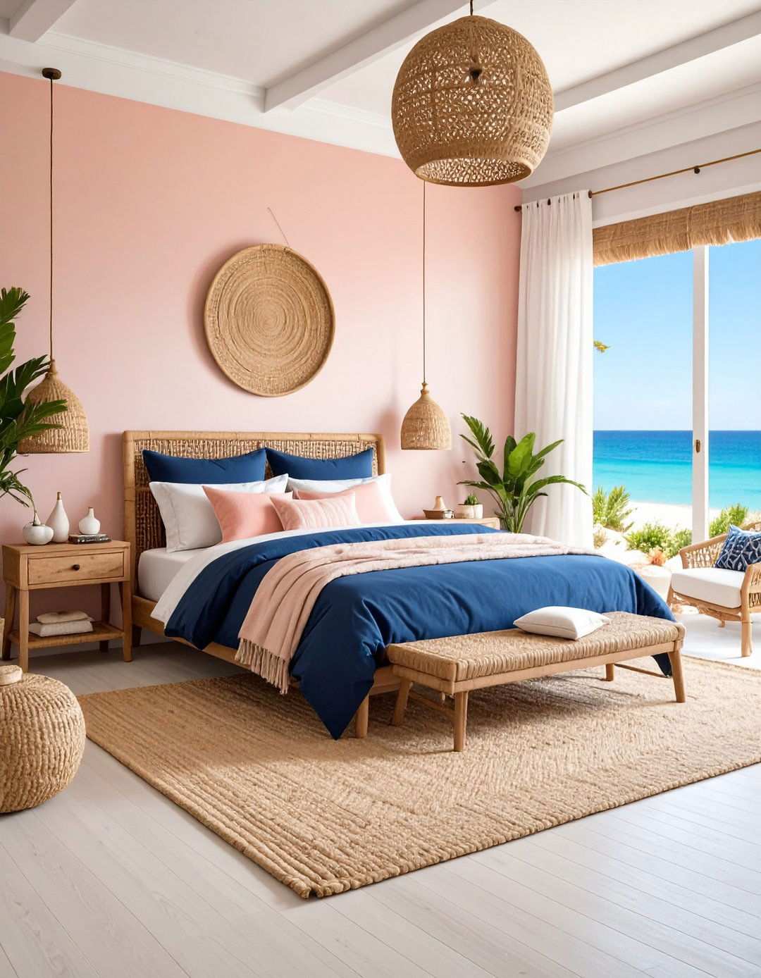 Coral and Navy Coastal Charm - 24 Pink Bedroom Ideas