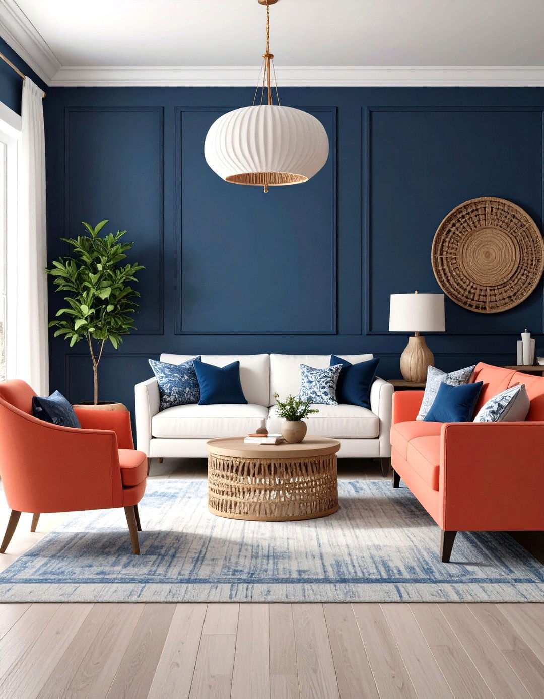 Coral and Navy Coastal Sophistication - 24 Two Colour Combination for Living Room