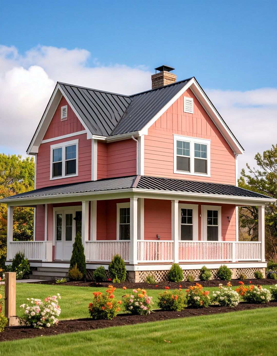 Coral Cottage Farmhouse Charm - 24 Pink House Exterior Ideas