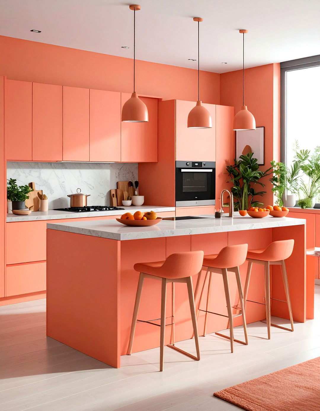 Coral Kitchen Island Statement - 24 Monochromatic Color Schemes for Rooms