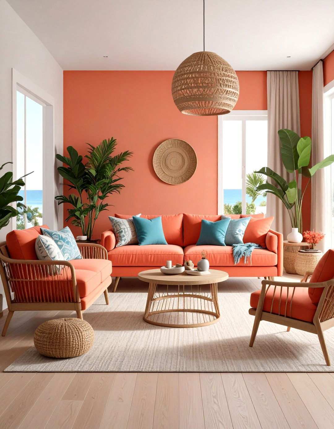 Coral Red Beach House Vibe - 24 Red Living Room Ideas