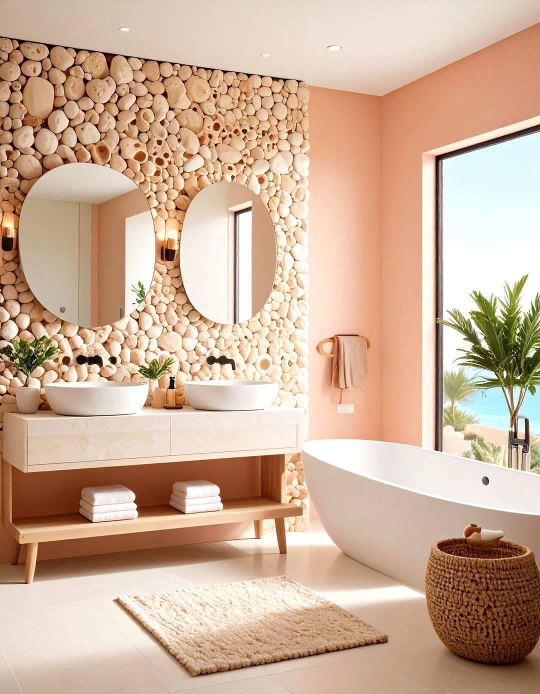 Coral Stone Accent Features - 24 Stone Bathroom Ideas