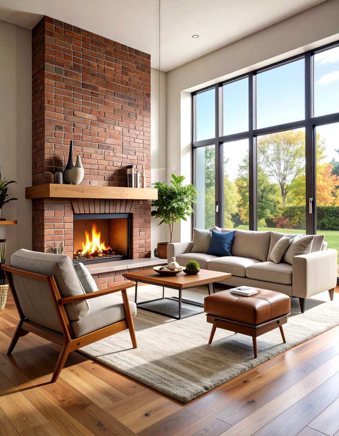Corner Brick Fireplace with Rustic Charm - 24 Rustic Brick Fireplace Ideas