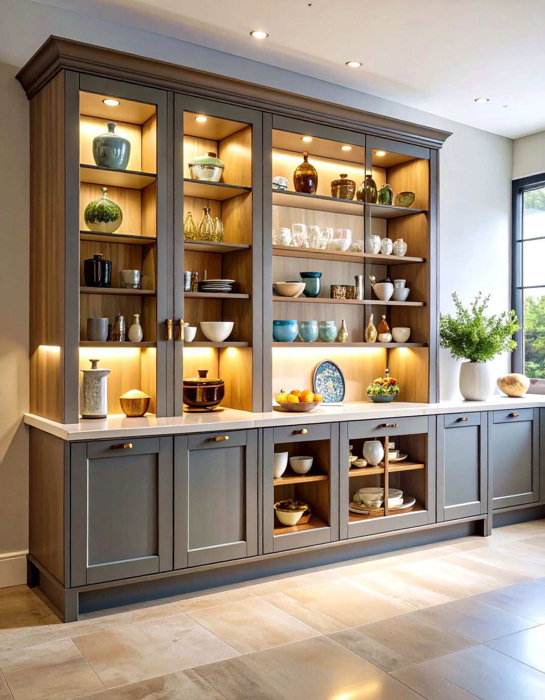 Corner Display Cabinet with Lighting - 24 Kitchen Corner Ideas