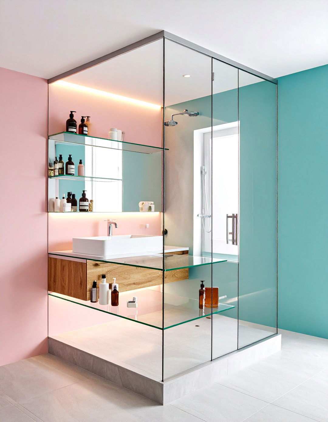 Corner Glass Shelving Units - 24 Small Bathroom Storage Ideas