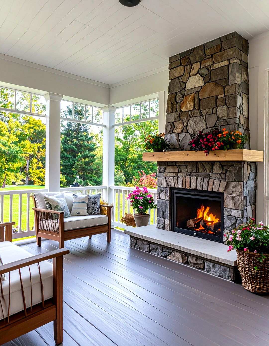 Corner Installation Fireplace - 24 Porch Fireplace Ideas