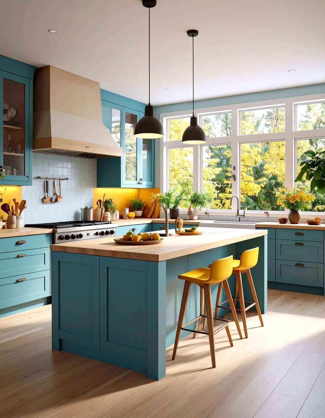 Corner Kitchen Layout with Island on Wheels - 24 One Room Cabin Interior Design Ideas