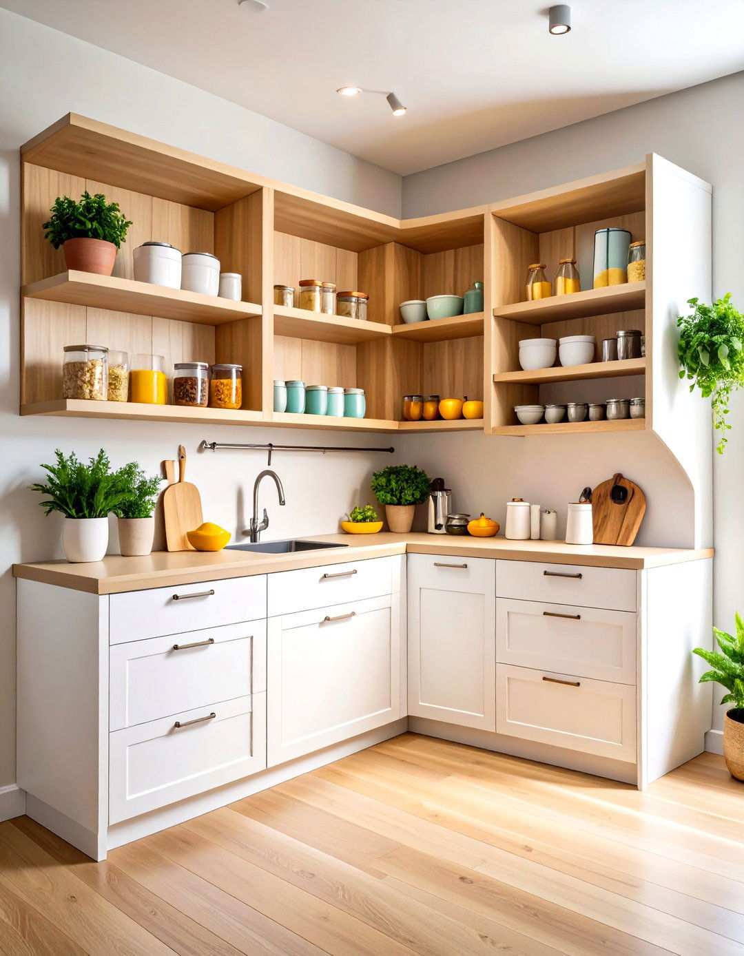 Corner Pantry with Curved Open Shelving - 24 Open Pantry Ideas