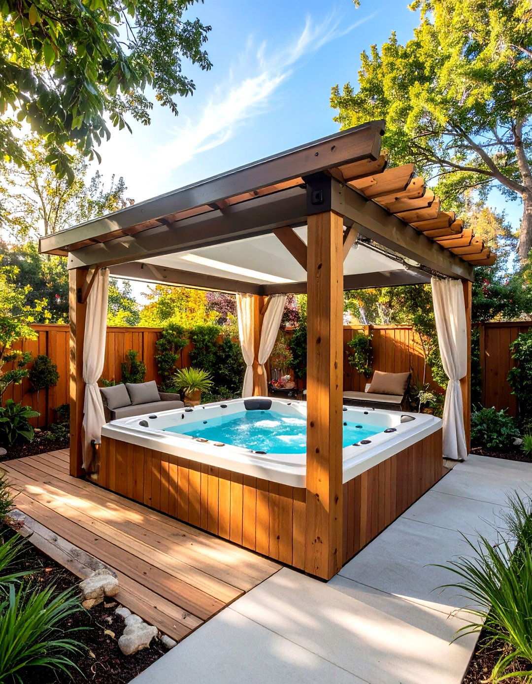 Corner Pergola Privacy Screen - 24 Hot Tub Enclosure Ideas