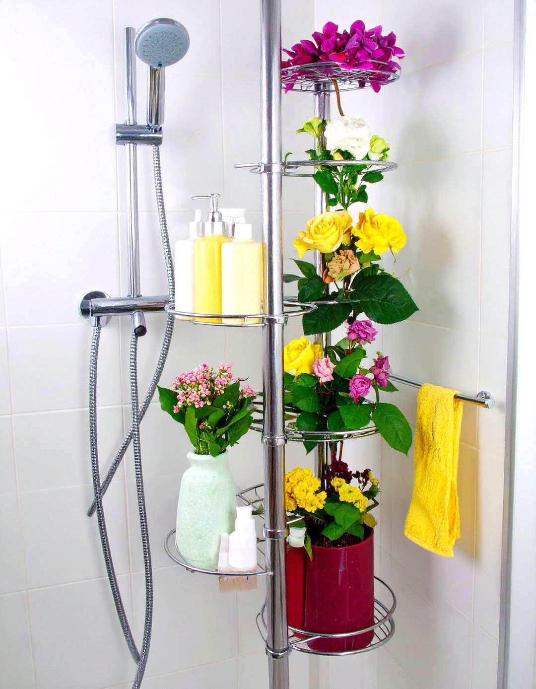 Corner Tension Pole Systems - 24 Shower Storage Ideas