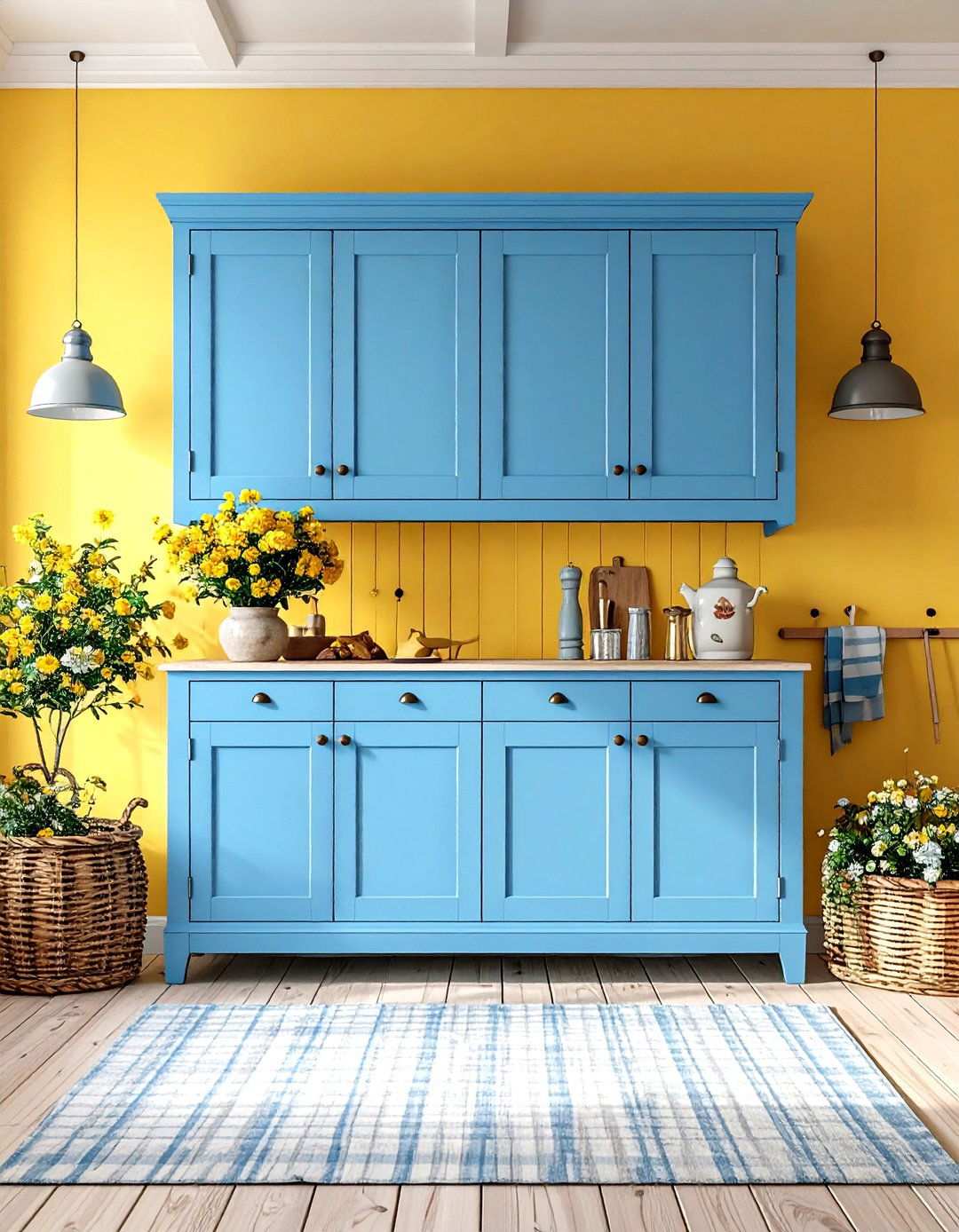 Cornflower Blue and Primrose Yellow Country - 24 Yellow and Blue Living Room Ideas