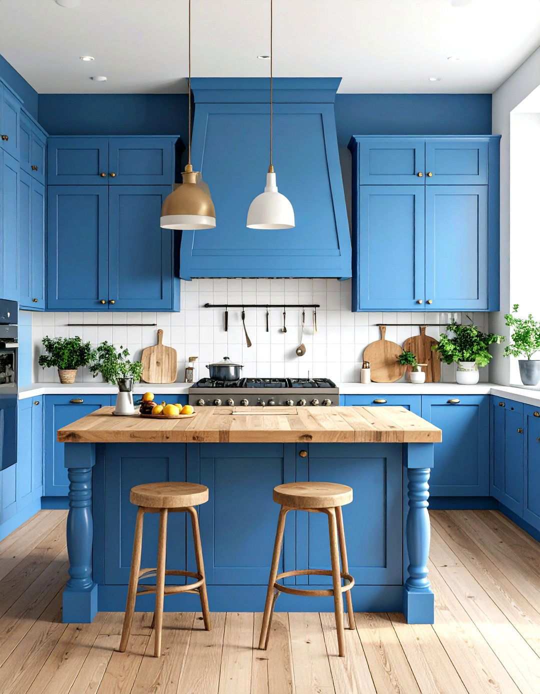 Cornflower Blue Butcher Block Kitchen - 24 kitchens with blue countertops