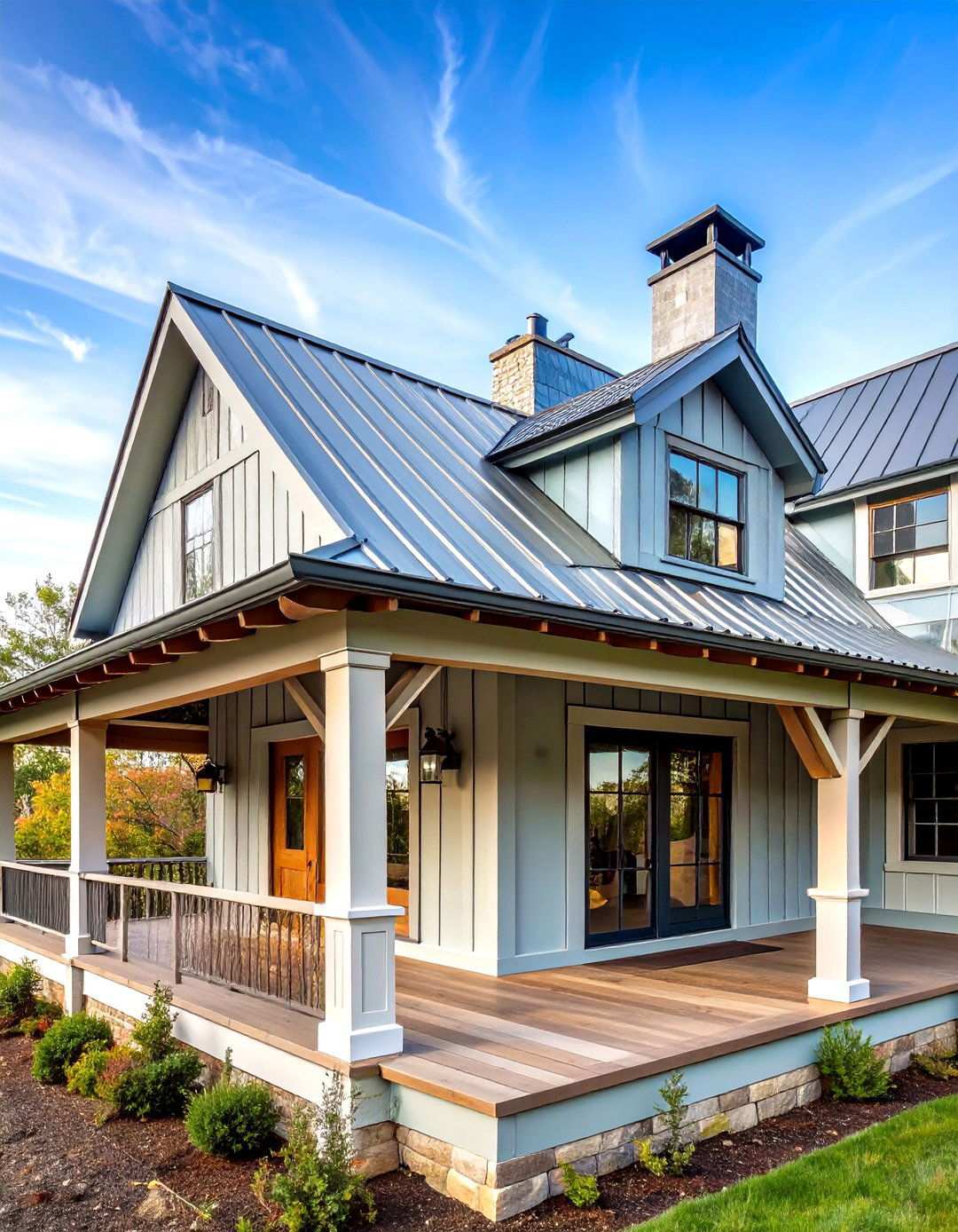 Corrugated Metal Rustic Farmhouse Design - 24 Metal Roof Porch Design Ideas