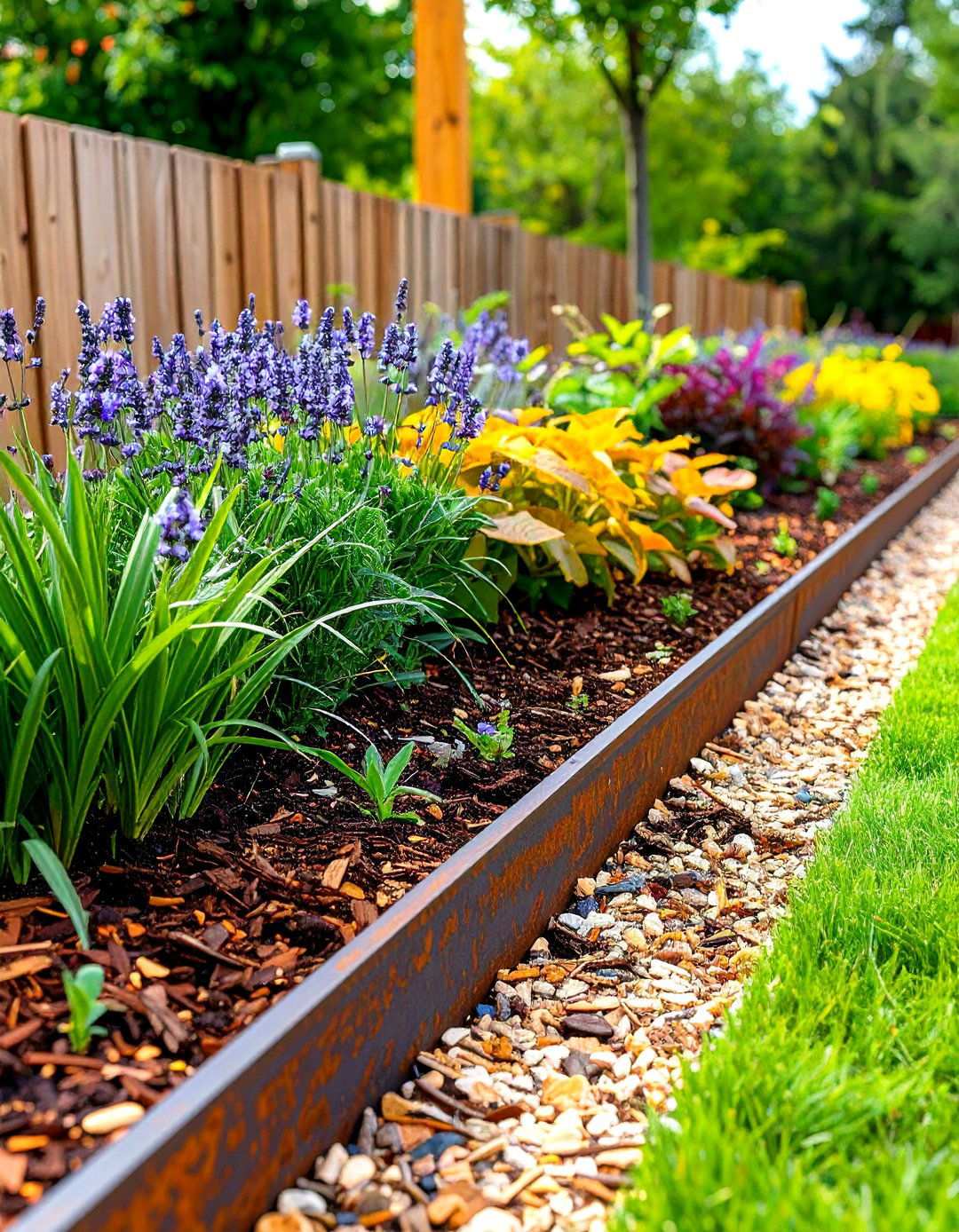 Corten Steel Mulch Edging with Modern Industrial Appeal - 24 Mulch Edging Ideas