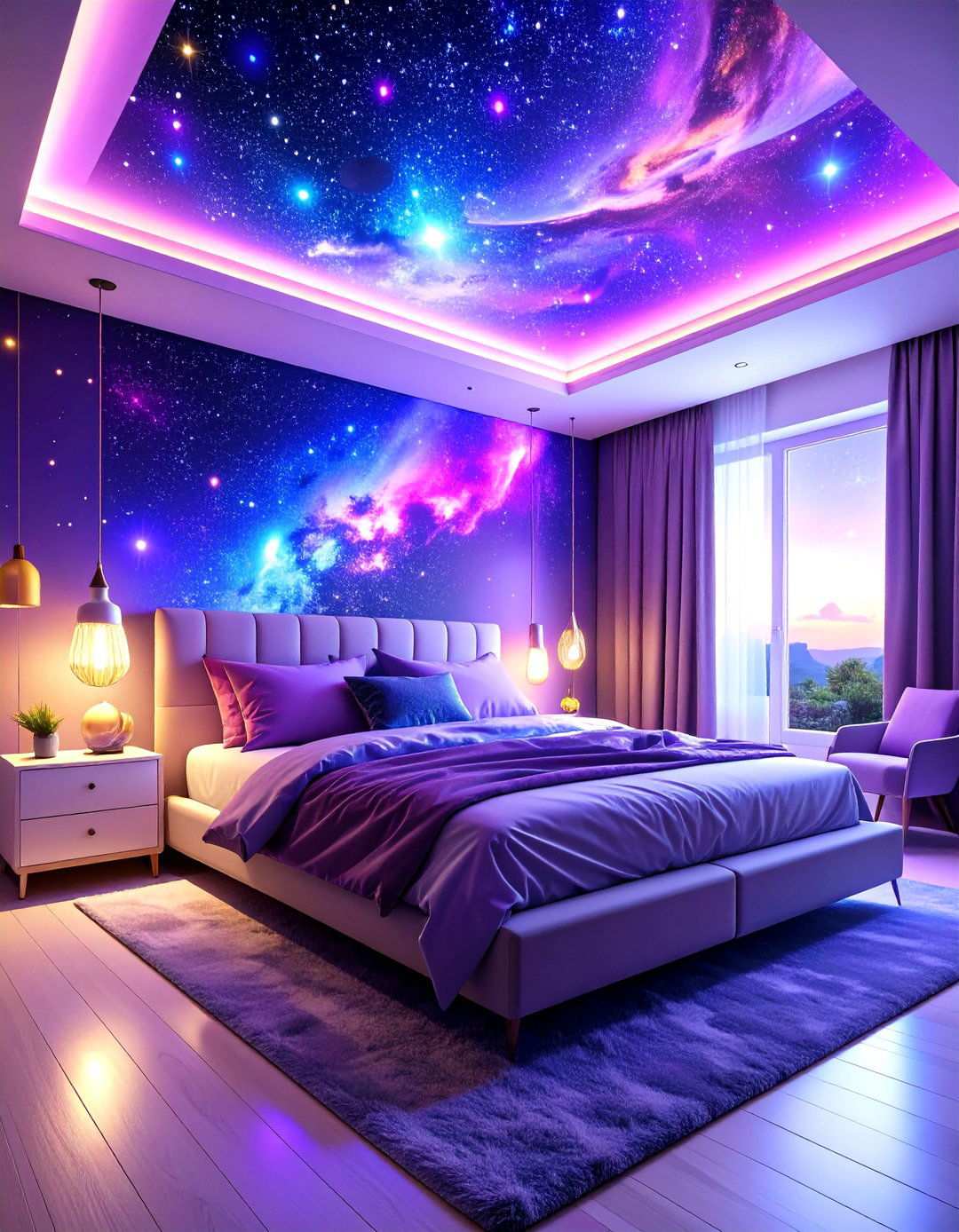 Cosmic Galaxy Theme - 24 Neon Bedroom Ideas