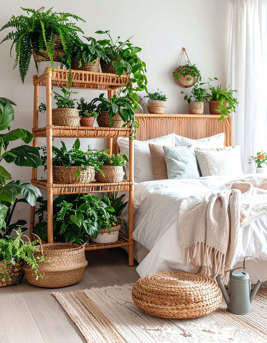 Cottage Core Rattan Plant Stand - 24 rattan bedroom furniture ideas