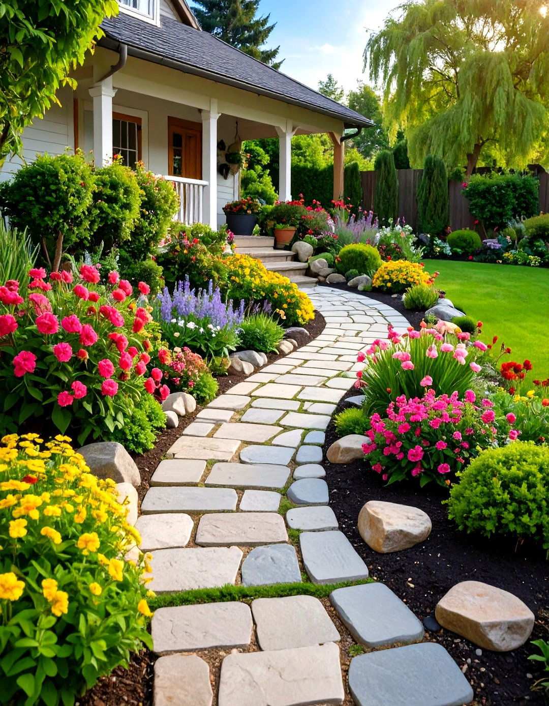 Cottage Garden Stone Path - 24 Stone Porch Ideas