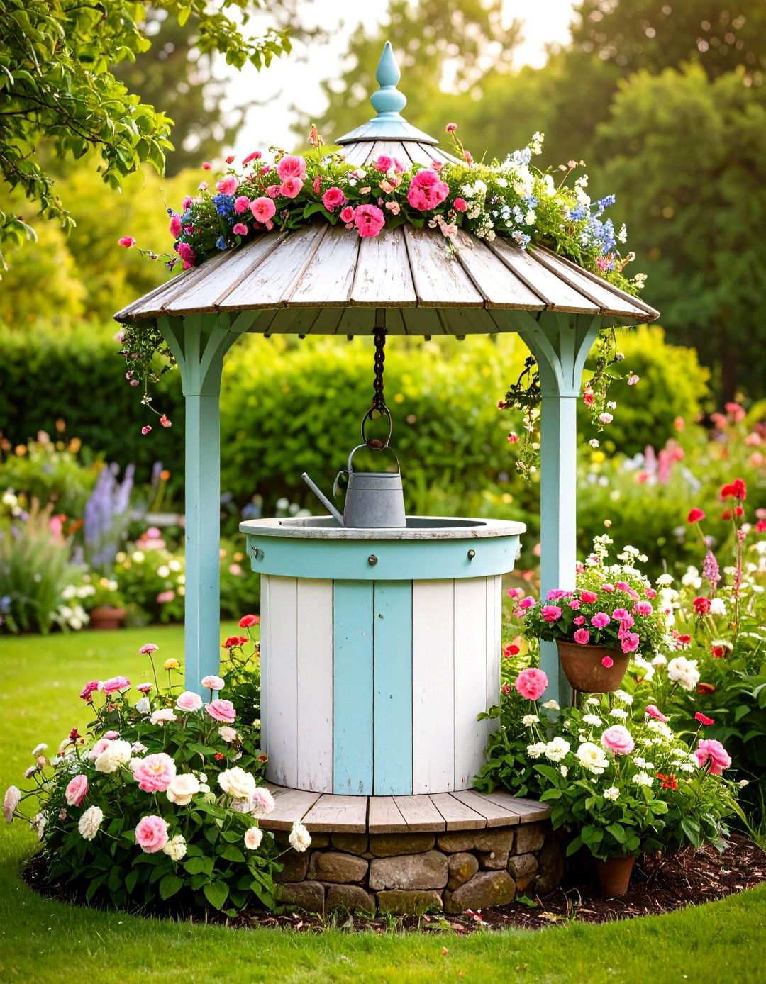 Cottage Shabby Chic Wishing Well with Pastel Colors - 24 Outdoor Wishing Well Garden Ideas