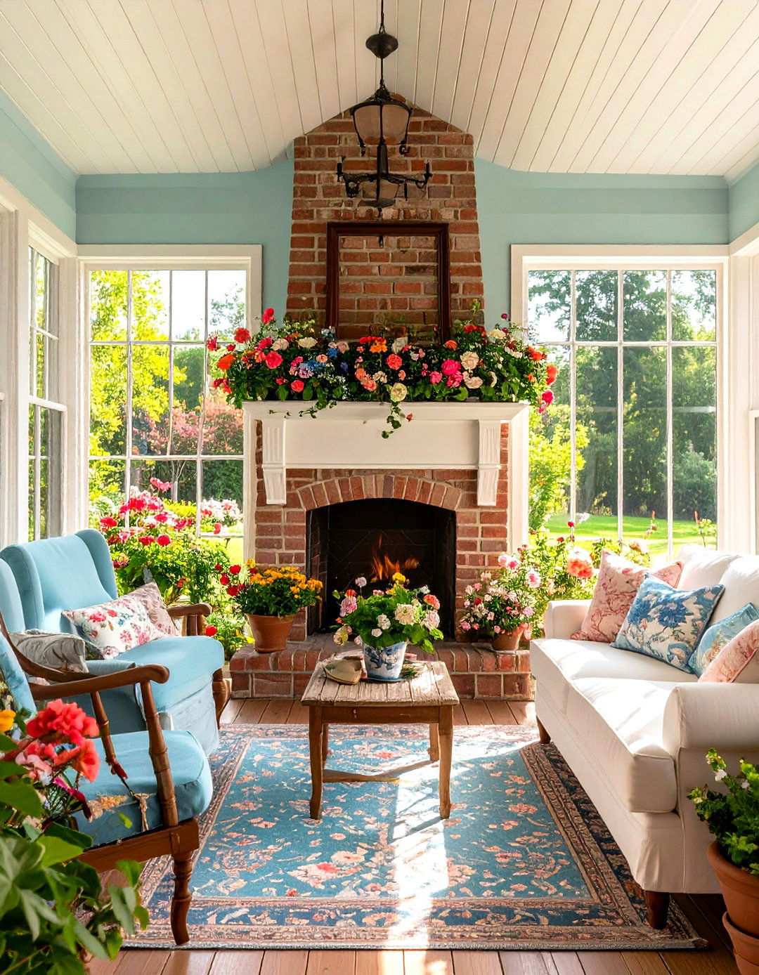 Cottage Style Fireplace Sunroom - 24 Sunroom With Fireplace Ideas