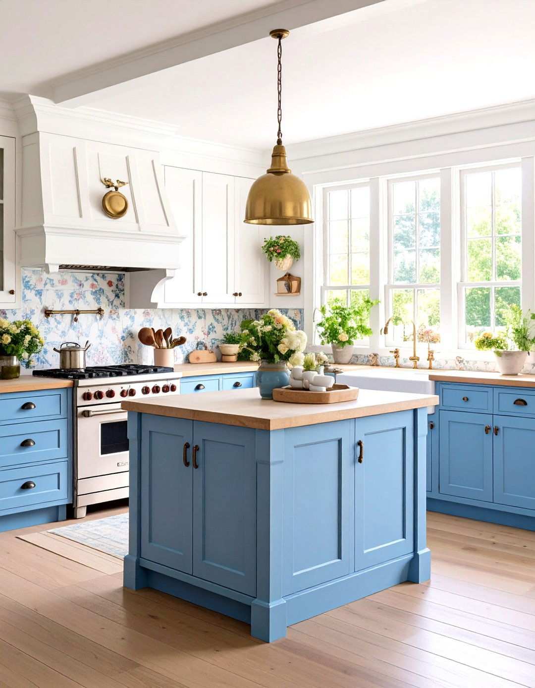 Cottage Style Periwinkle Blue Island - 24 White Kitchen Cabinets With Blue Island