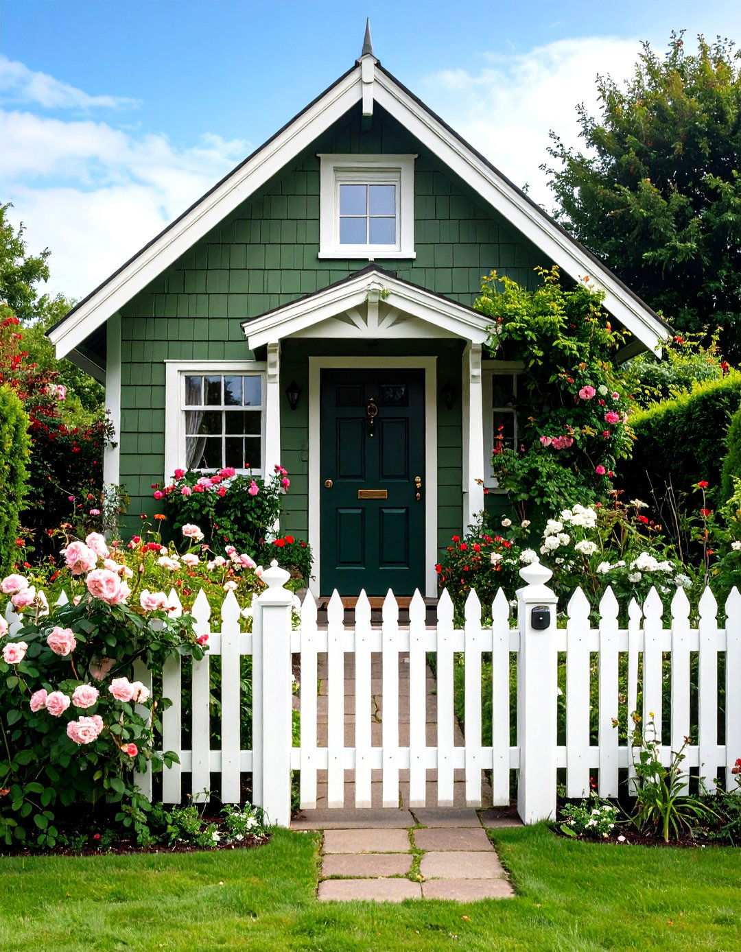 Cottage Style Sage Green House with Charming Black Door - 24 Sage Green House With Black Door
