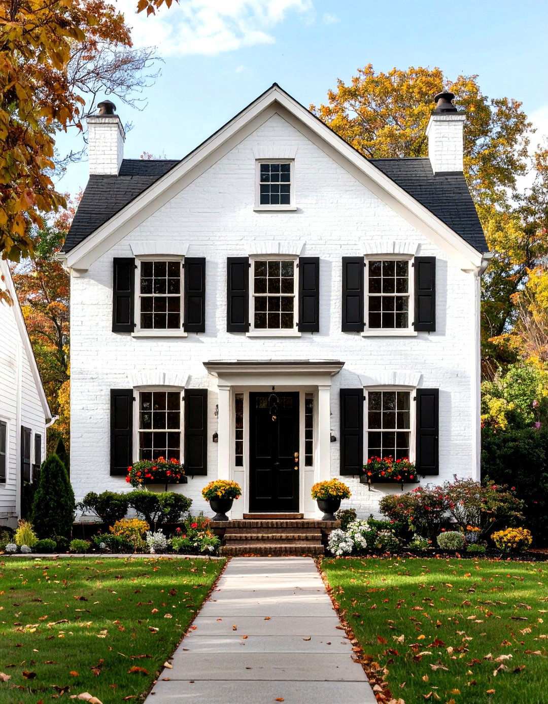 Cottage Style with Black Shutters and Trim - 24 single story white house black trim